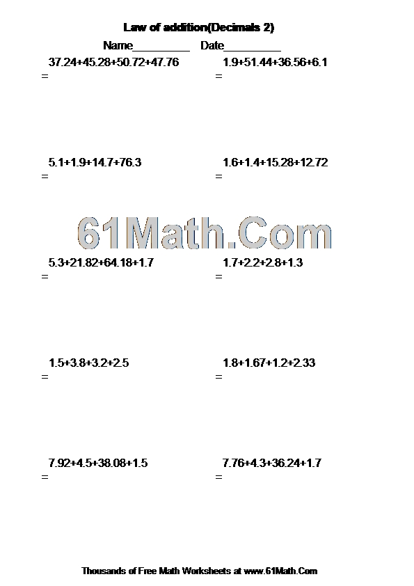 Law of addition(Decimals 2)