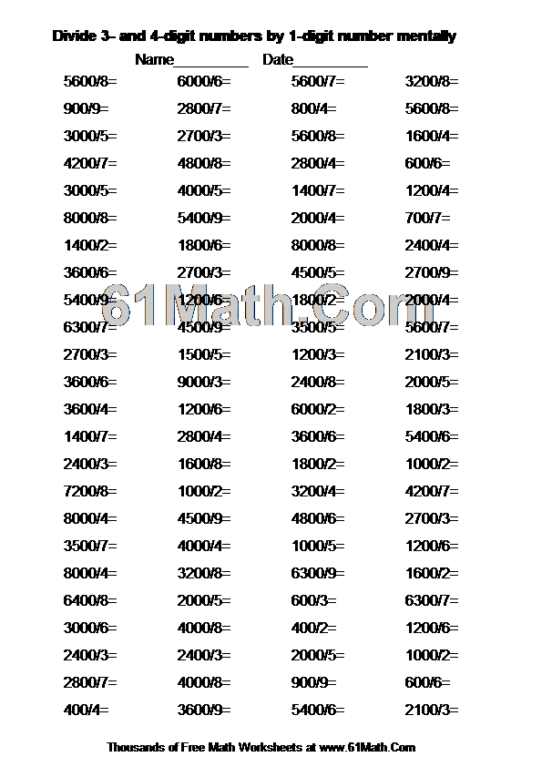Divide 3- and 4-digit numbers by 1-digit number mentally