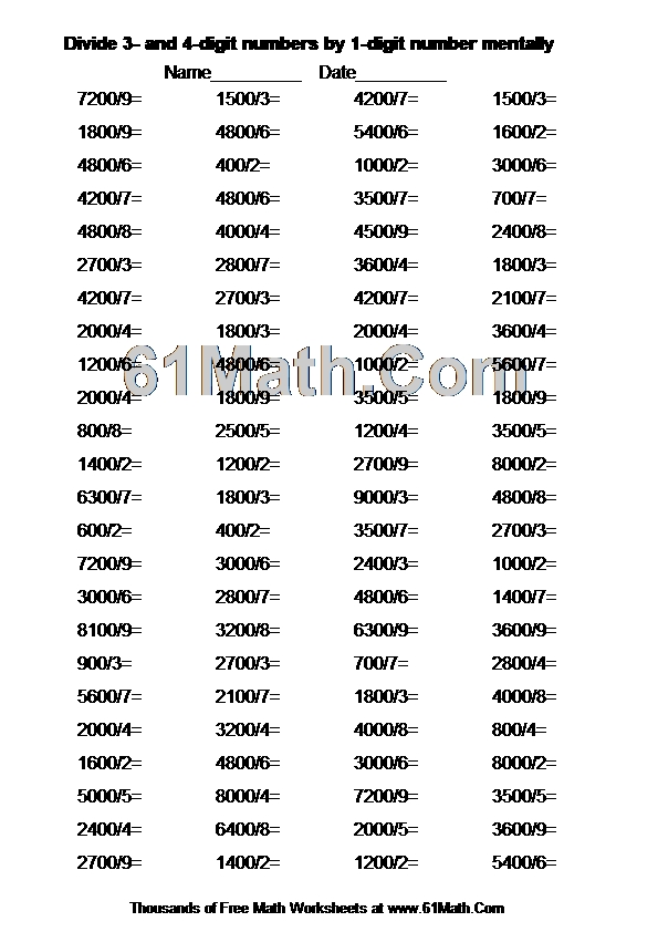 Divide 3- and 4-digit numbers by 1-digit number mentally