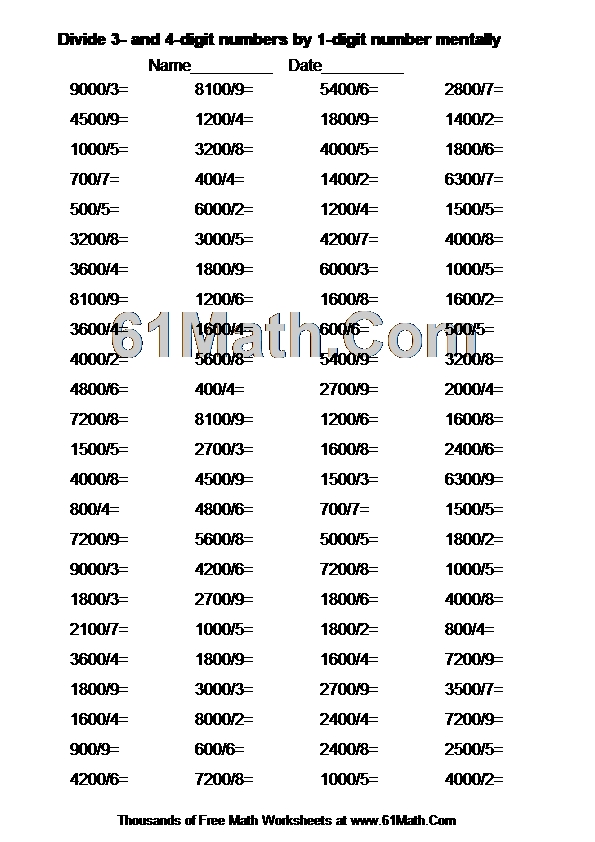 Divide 3- and 4-digit numbers by 1-digit number mentally