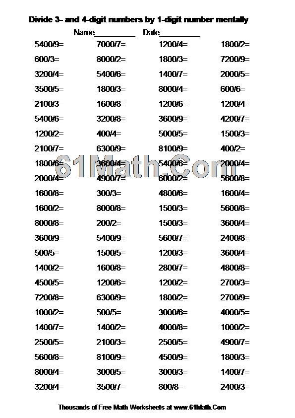 Divide 3- and 4-digit numbers by 1-digit number mentally