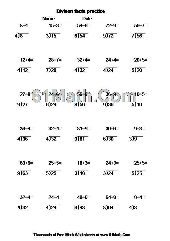 Divison facts practice