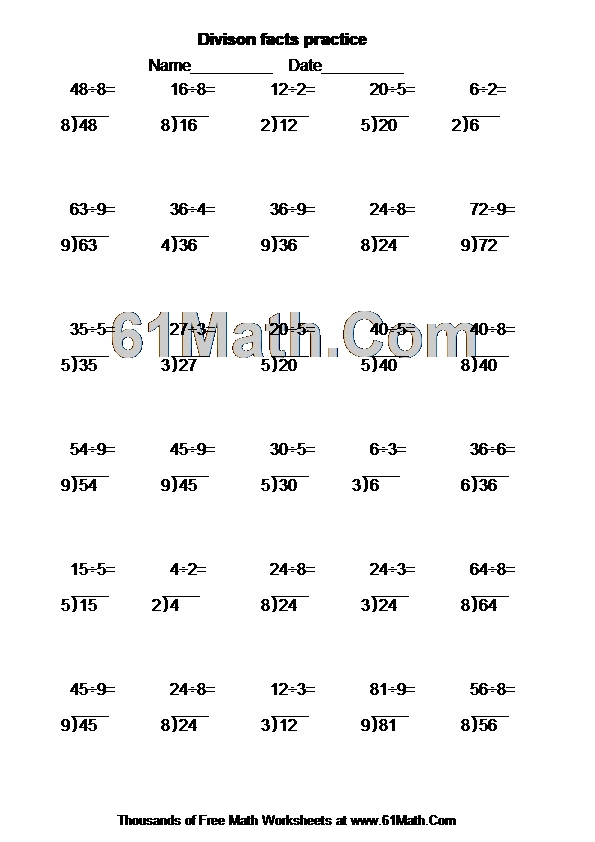 Divison facts practice