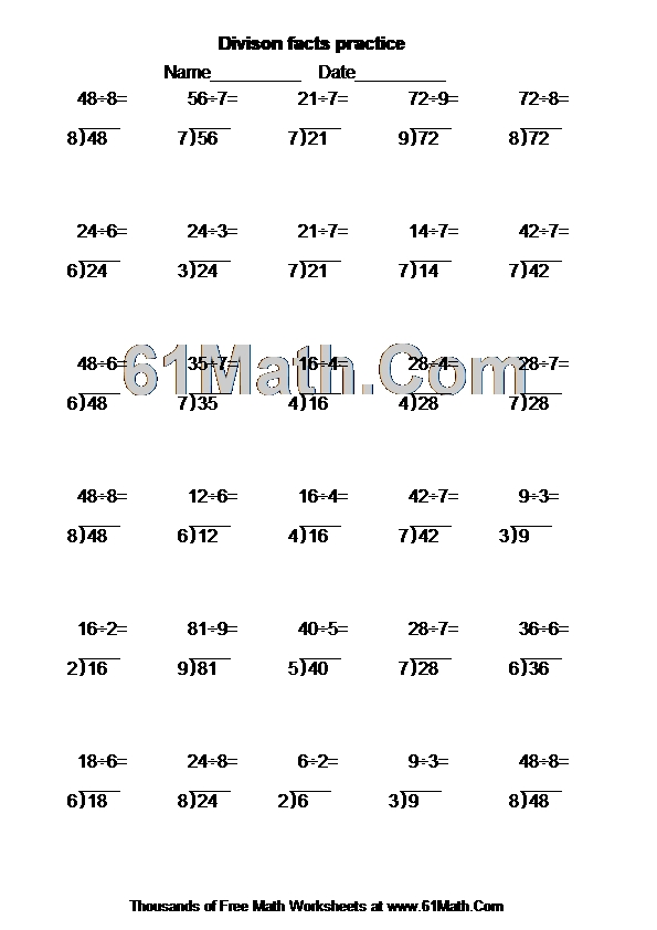 Divison facts practice