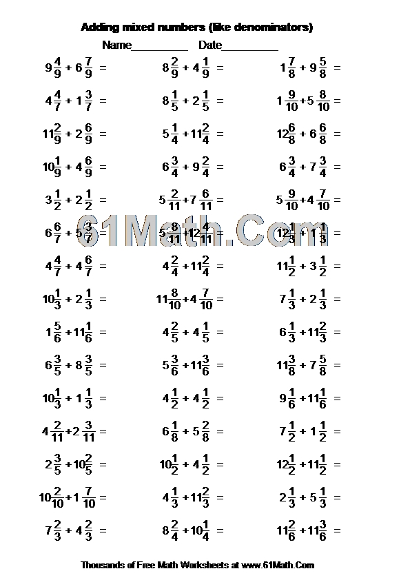 Adding mixed numbers (like denominators)