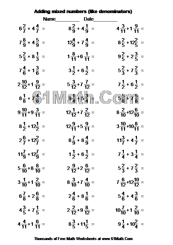 Adding mixed numbers (like denominators)