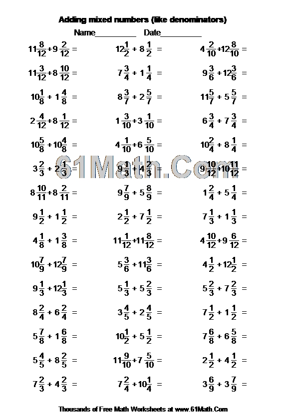 Adding mixed numbers (like denominators)