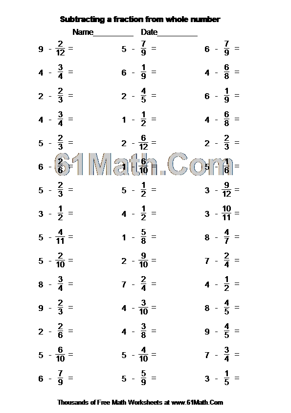 Subtracting a fraction from whole number