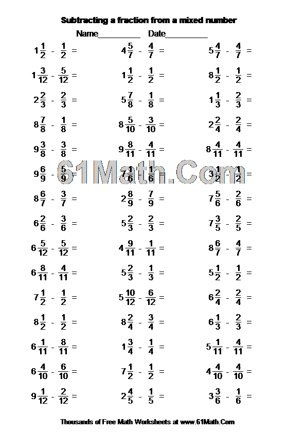 Subtracting a fraction from a mixed number