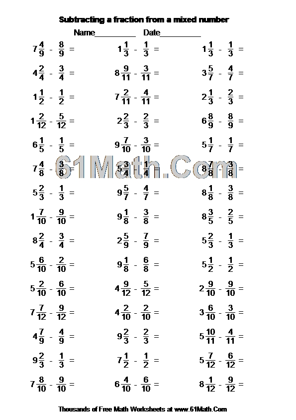 Subtracting a fraction from a mixed number