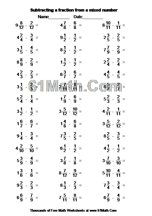 Subtracting a fraction from a mixed number