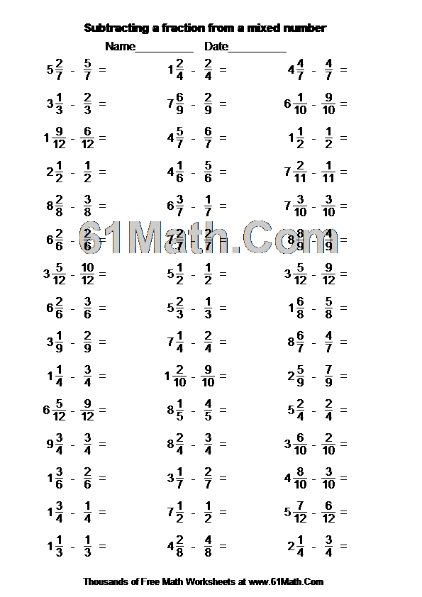 Subtracting a fraction from a mixed number