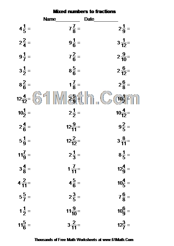 Mixed numbers to fractions