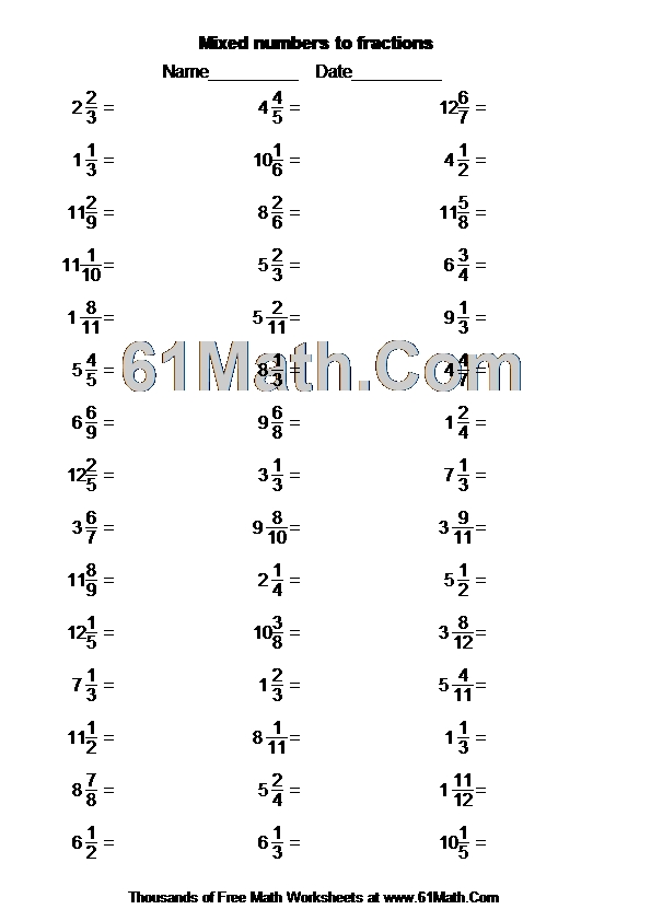 Mixed numbers to fractions