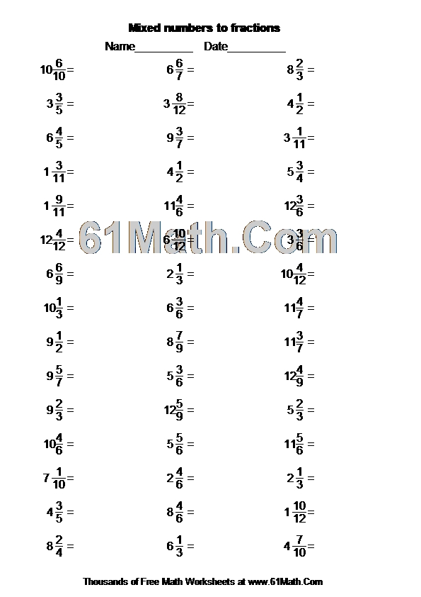 Mixed numbers to fractions