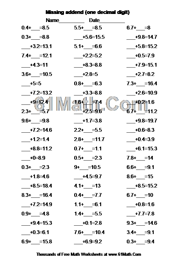 Missing addend (one decimal digit)