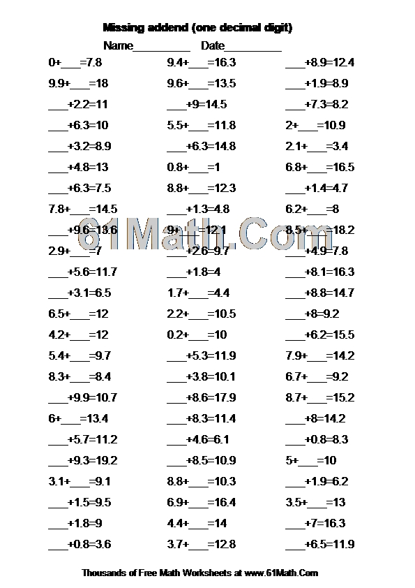 Missing addend (one decimal digit)