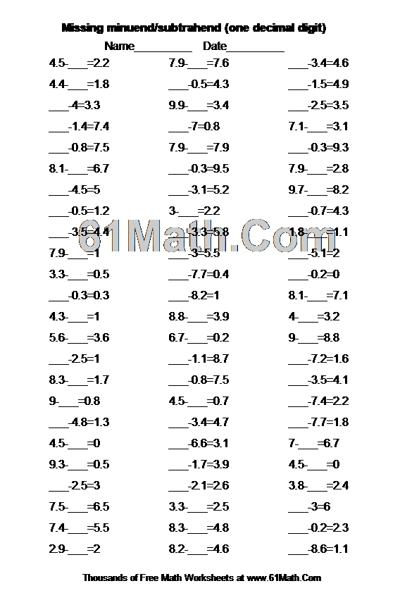Missing minuend/subtrahend (one decimal digit)