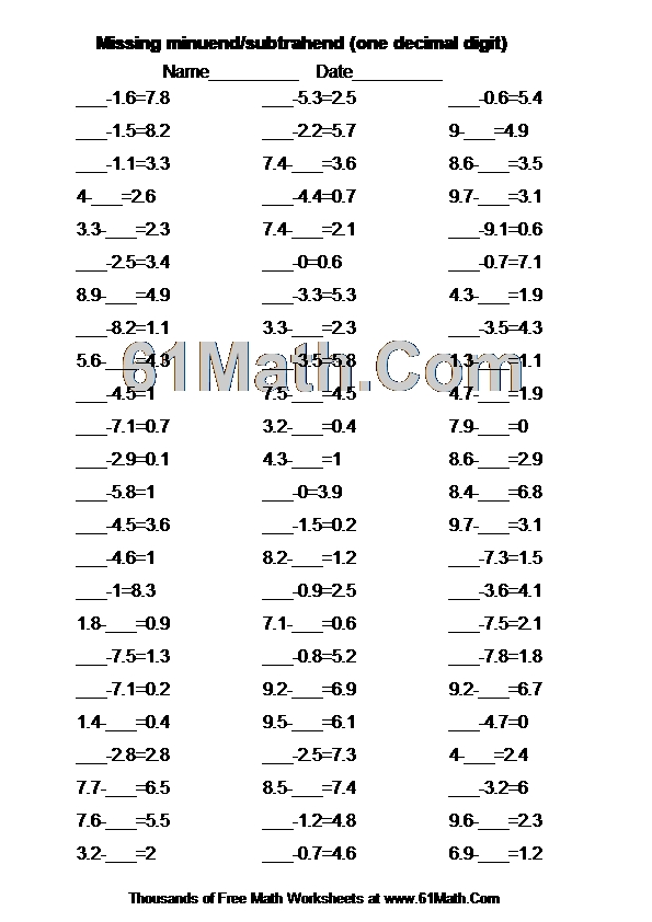 Missing minuend/subtrahend (one decimal digit)
