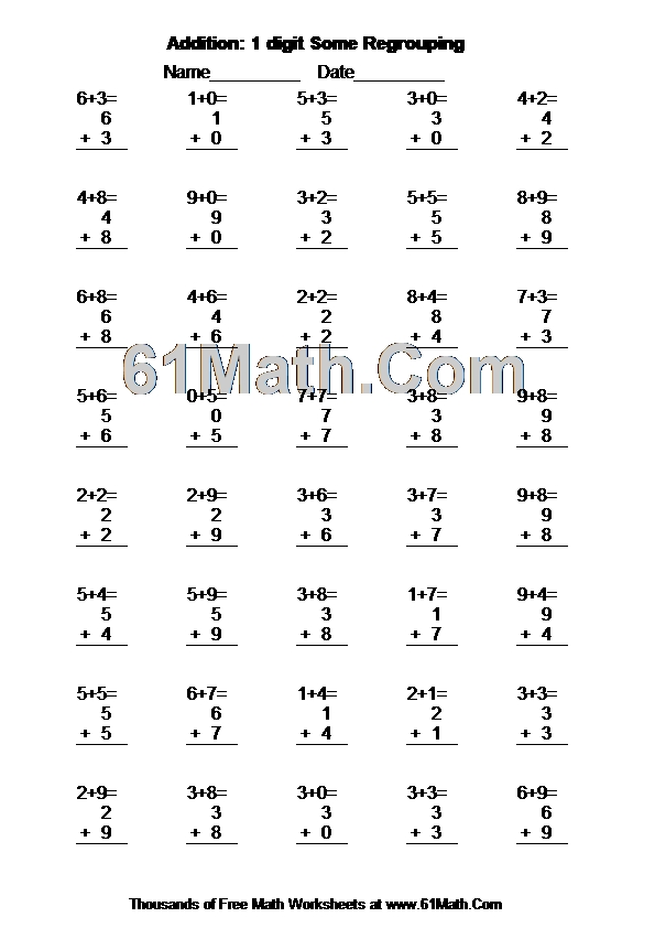 Addition: 1 digit Some Regrouping