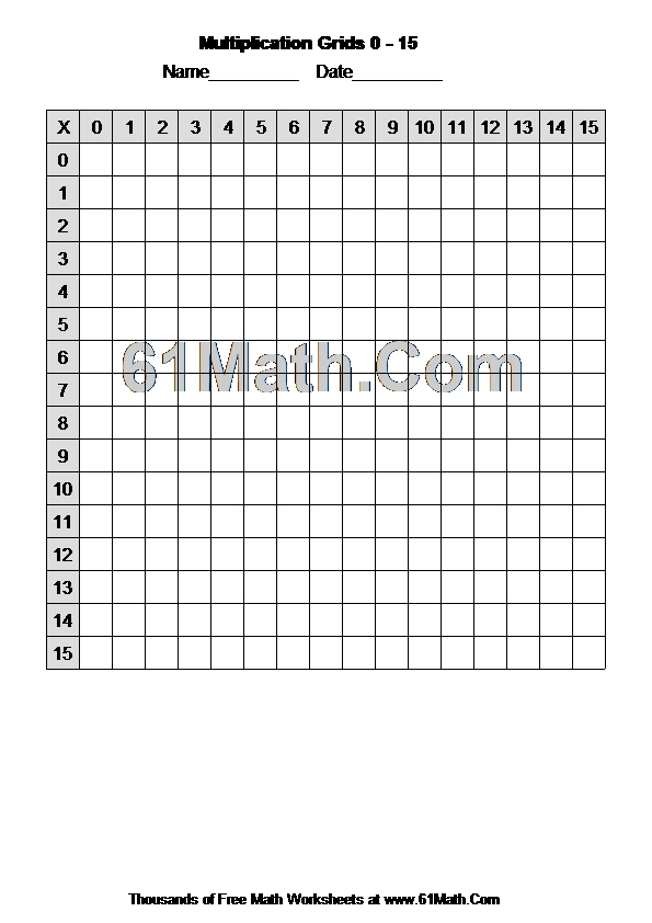 Multiplication Grids 0 - 15