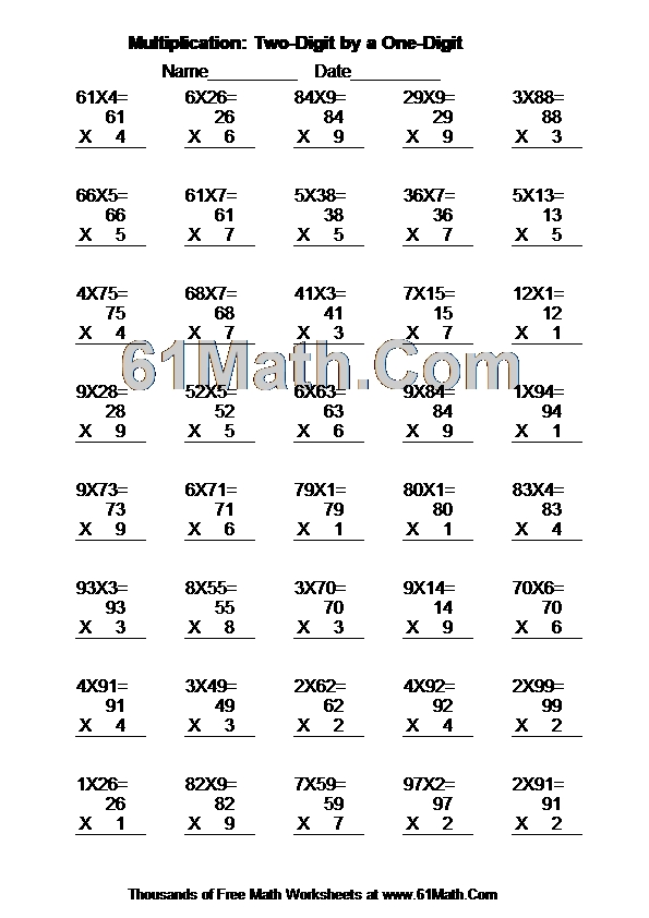 Multiplication: Two-Digit by a One-Digit