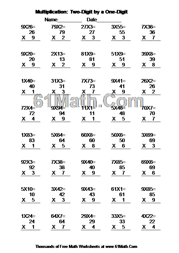 Multiplication: Two-Digit by a One-Digit