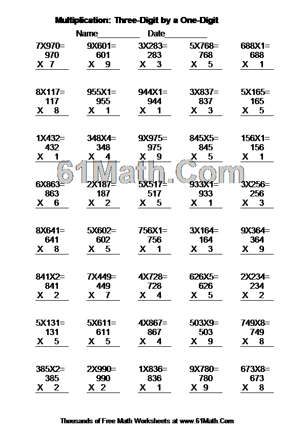 Multiplication: Three-Digit by a One-Digit