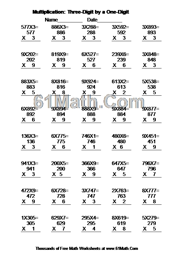 Multiplication: Three-Digit by a One-Digit