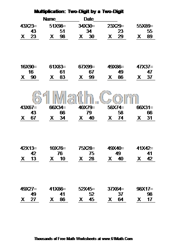 Multiplication: Two-Digit by a Two-Digit