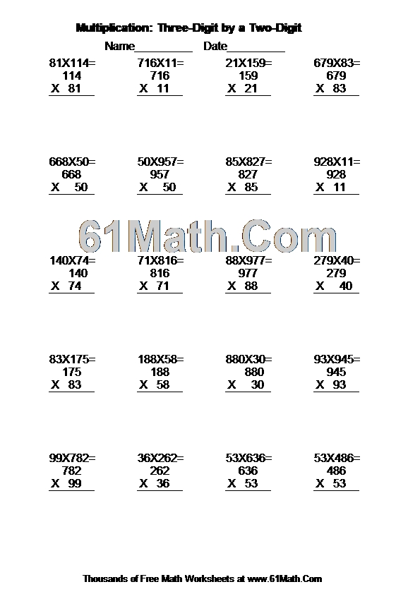 Multiplication: Three-Digit by a Two-Digit