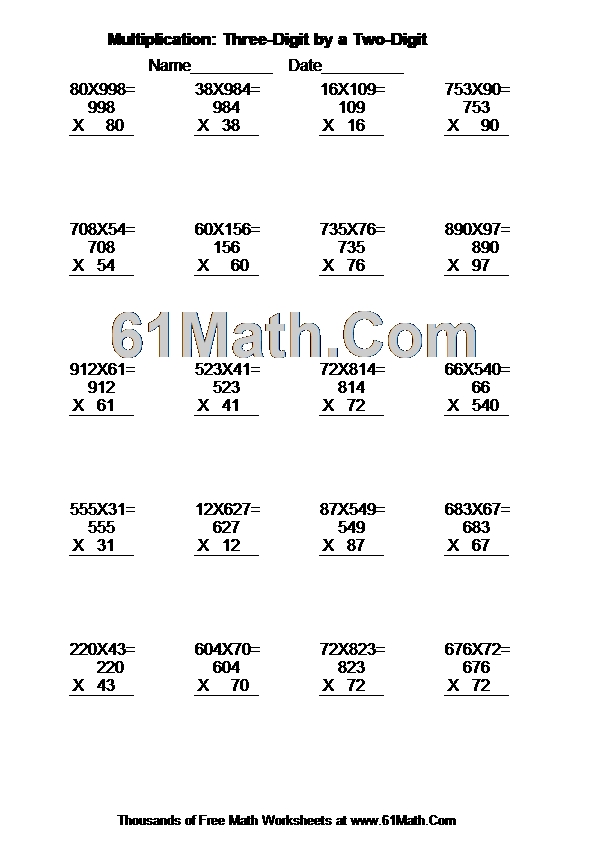 Multiplication: Three-Digit by a Two-Digit