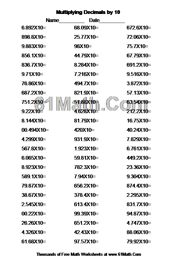 Multiplying Decimals by 10