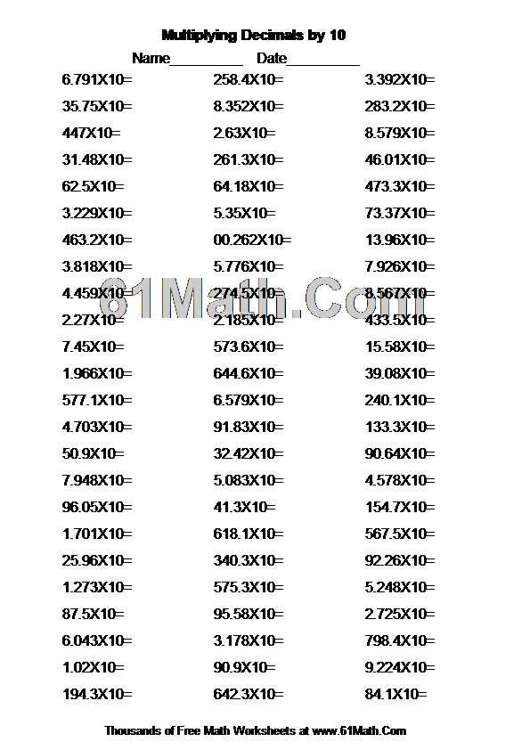 Multiplying Decimals by 10