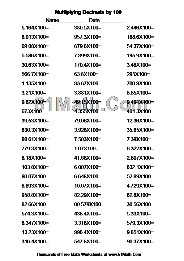 Multiplying Decimals by 100