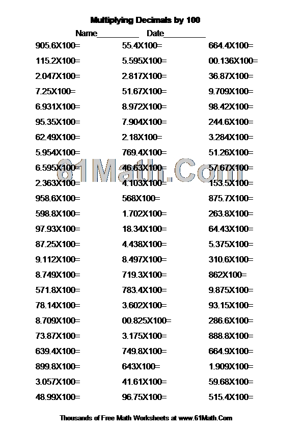 Multiplying Decimals by 100