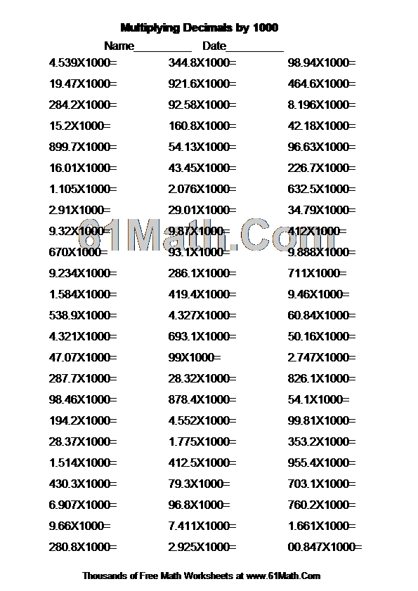 Multiplying Decimals by 1000