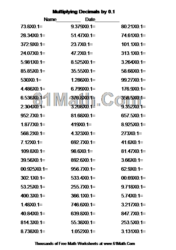 Multiplying Decimals by 0.1