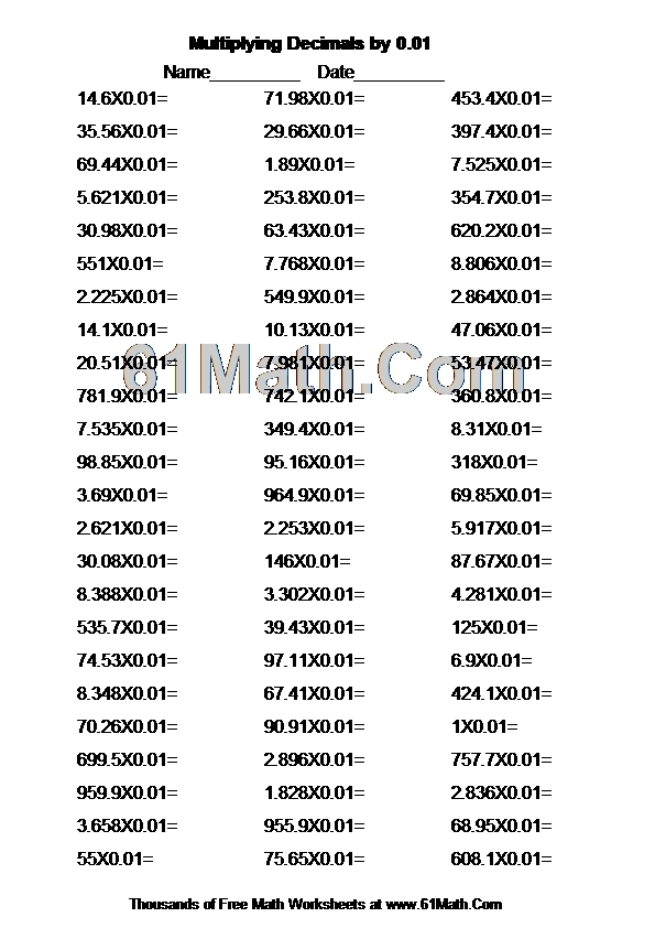 Multiplying Decimals by 0.01