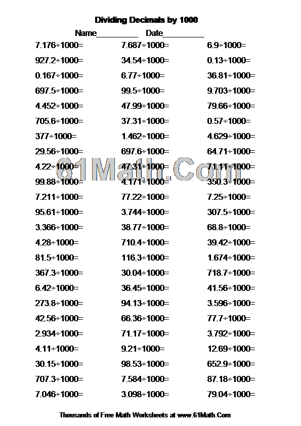 Dividing Decimals by 1000