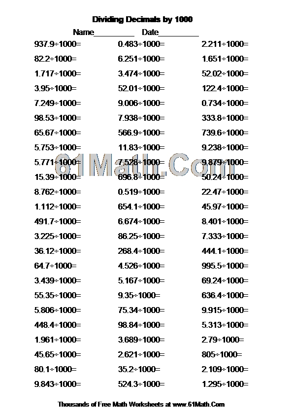 Dividing Decimals by 1000