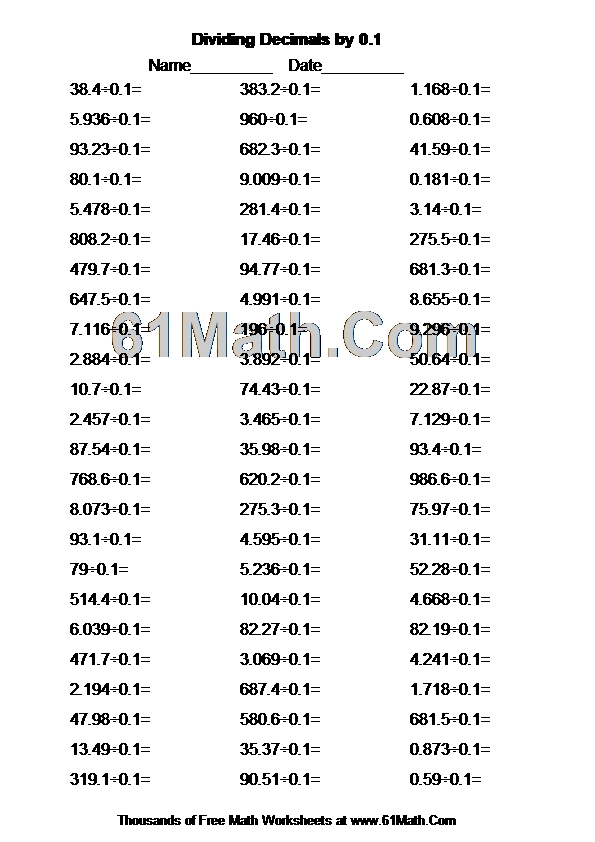 Dividing Decimals by 0.1