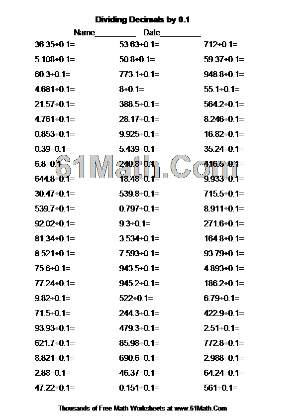 Dividing Decimals by 0.1