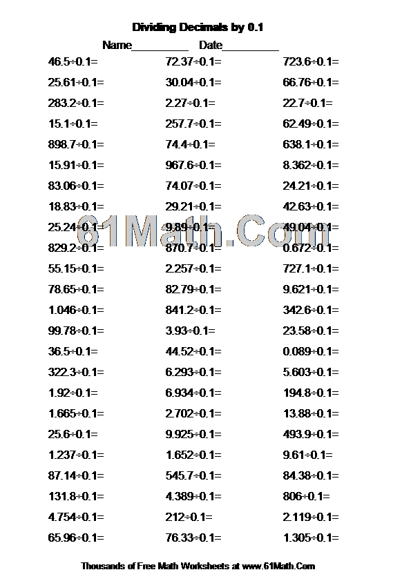 Dividing Decimals by 0.1