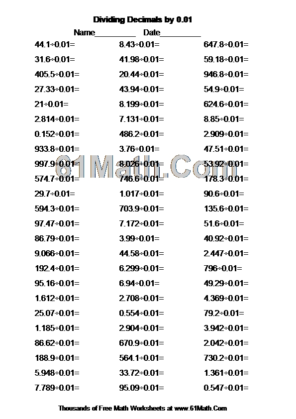 Dividing Decimals by 0.01