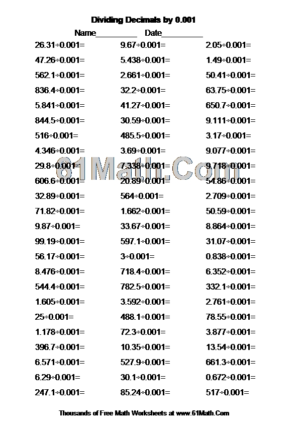 Dividing Decimals by 0.001