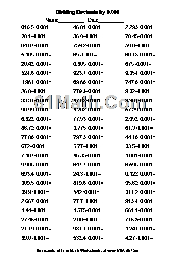 Dividing Decimals by 0.001