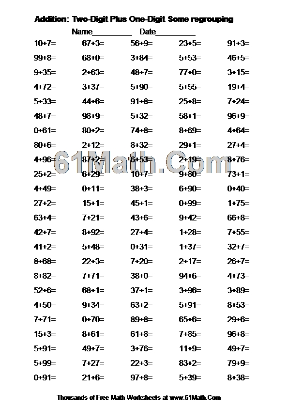 Addition: Two-Digit Plus One-Digit Some regrouping