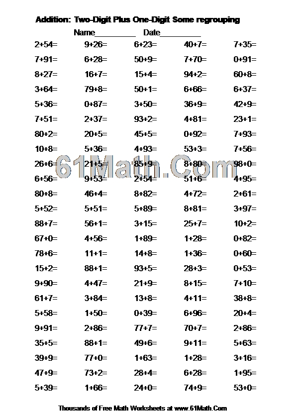 Addition: Two-Digit Plus One-Digit Some regrouping