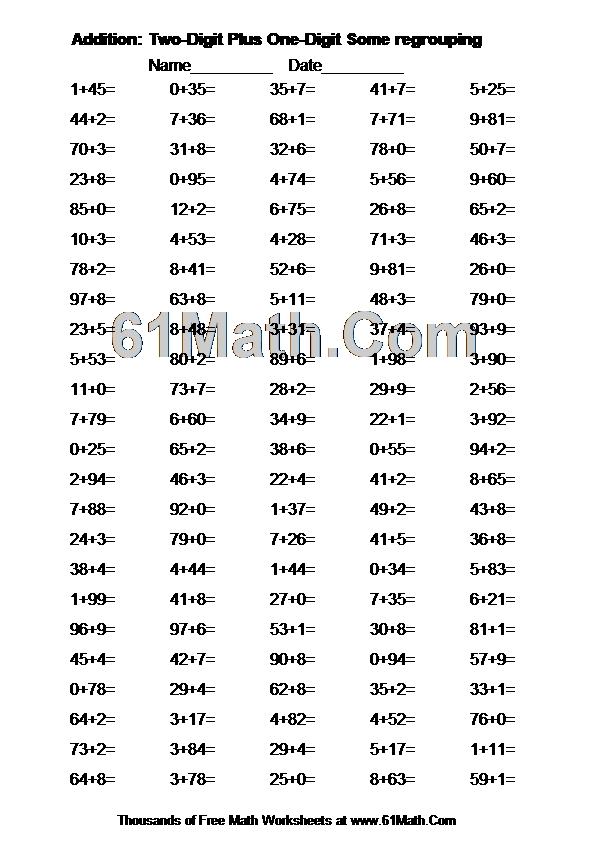 Addition: Two-Digit Plus One-Digit Some regrouping